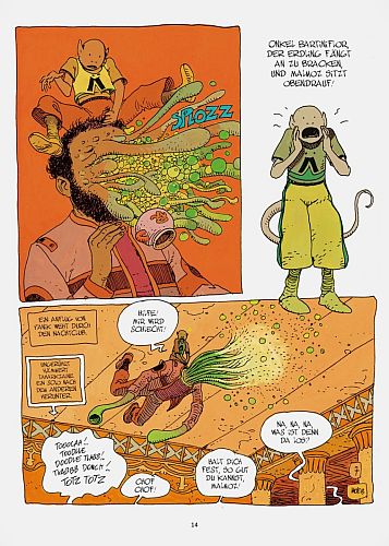 Seite aus Moebius Collection, Band 5: Zwischenlandung
auf Pharagonescia / Der irre Ständer